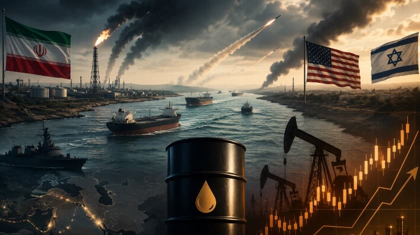 Oil tankers move through the Strait of Hormuz as tensions rise between Iran, the United States, and Israel amid soaring global crude oil prices and Middle East conflict.